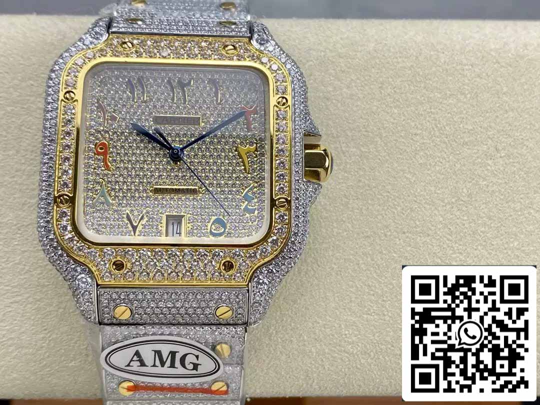 Santos De Cartier Diamante Numérico Cor quadrante Amarelo Oro 1:1 edizione melhor AMG Fabbrica Swarovski Stone