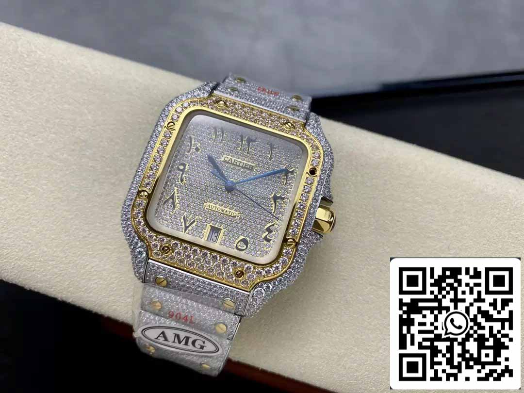 Santos De Cartier Diamond Numeric quadrante Yellow Oro 1:1 edizione migliore AMG Fabbrica Swarovski Stone