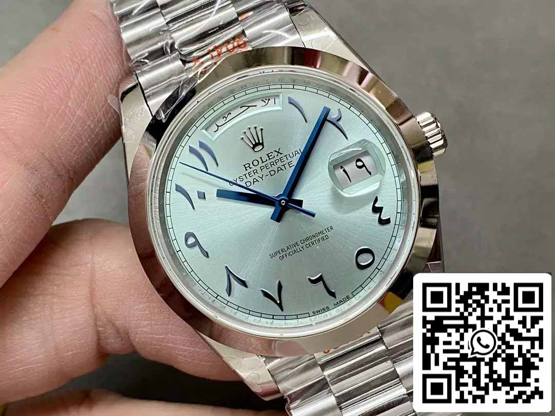 Rolex Day Date 40 m228236 Árabe quadrante azul 1:1 edizione melhor GM Fabbrica V3 Contrapeso Versão