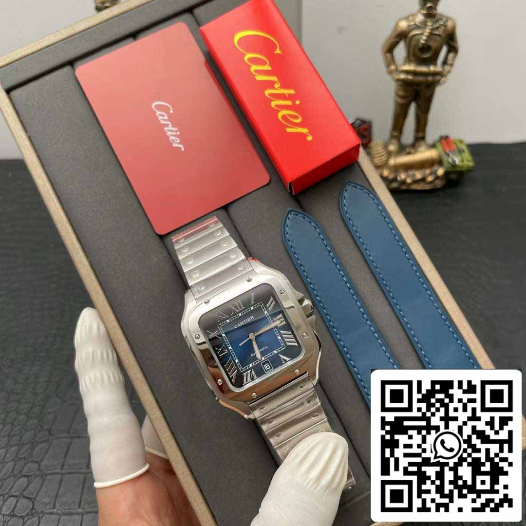 Cartier De Santos WSSA0013 2018 BV Fabbrica 1:1 edición migliore quadrante blu Swiss ETA 9015 acciaio inossidabile Smartlinks bracciale quadrante blu