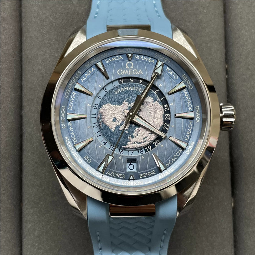 Omega Seamaster Diver 300M 220.10.43.22.03.002 - World Time Commemorative Special Edizione VS Fabbrica Gomma cinturino