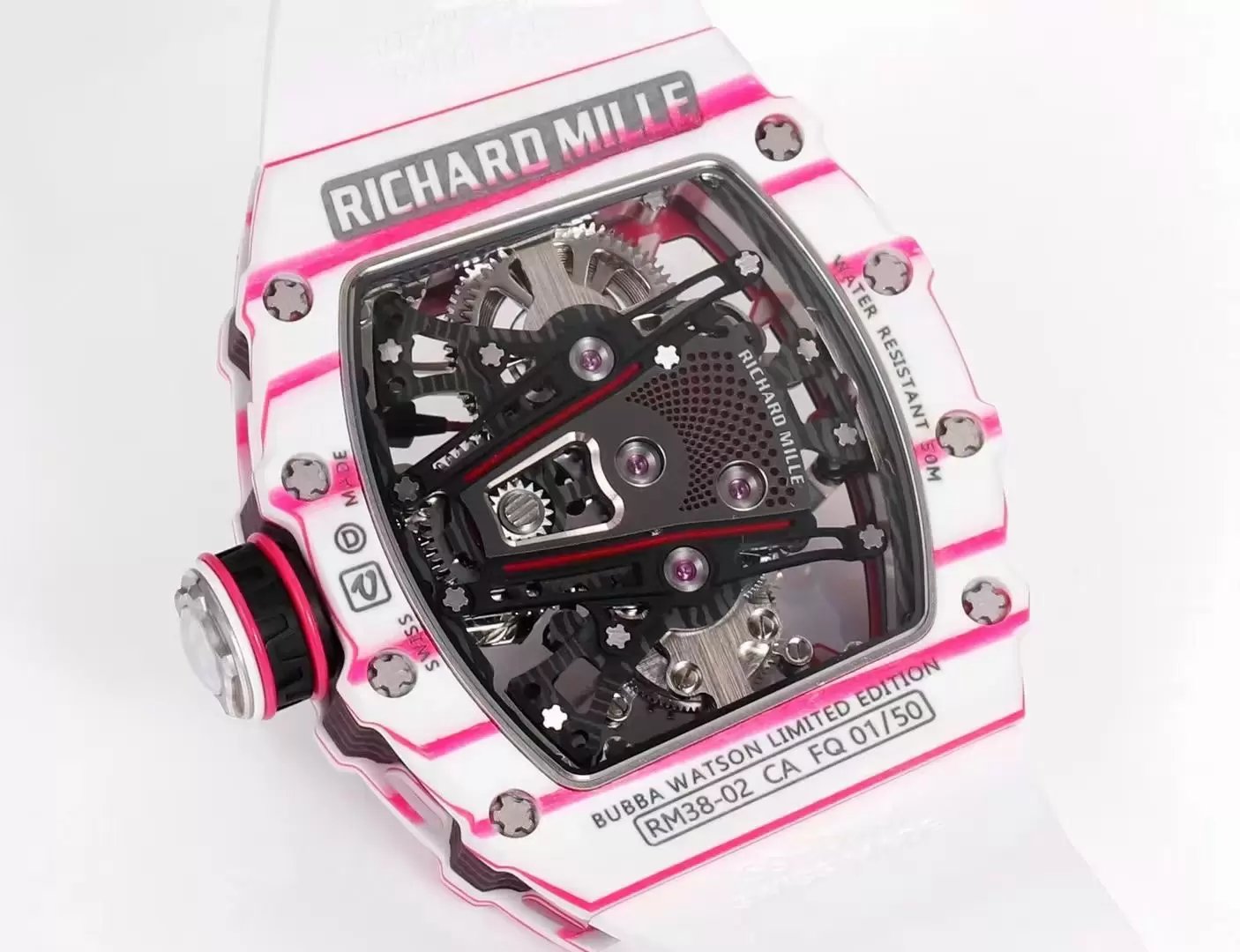 Richard Mille Bubba Watson Tourbillon RM38-02 1:1 Melhor Edição Borracha Branca Cinturino
