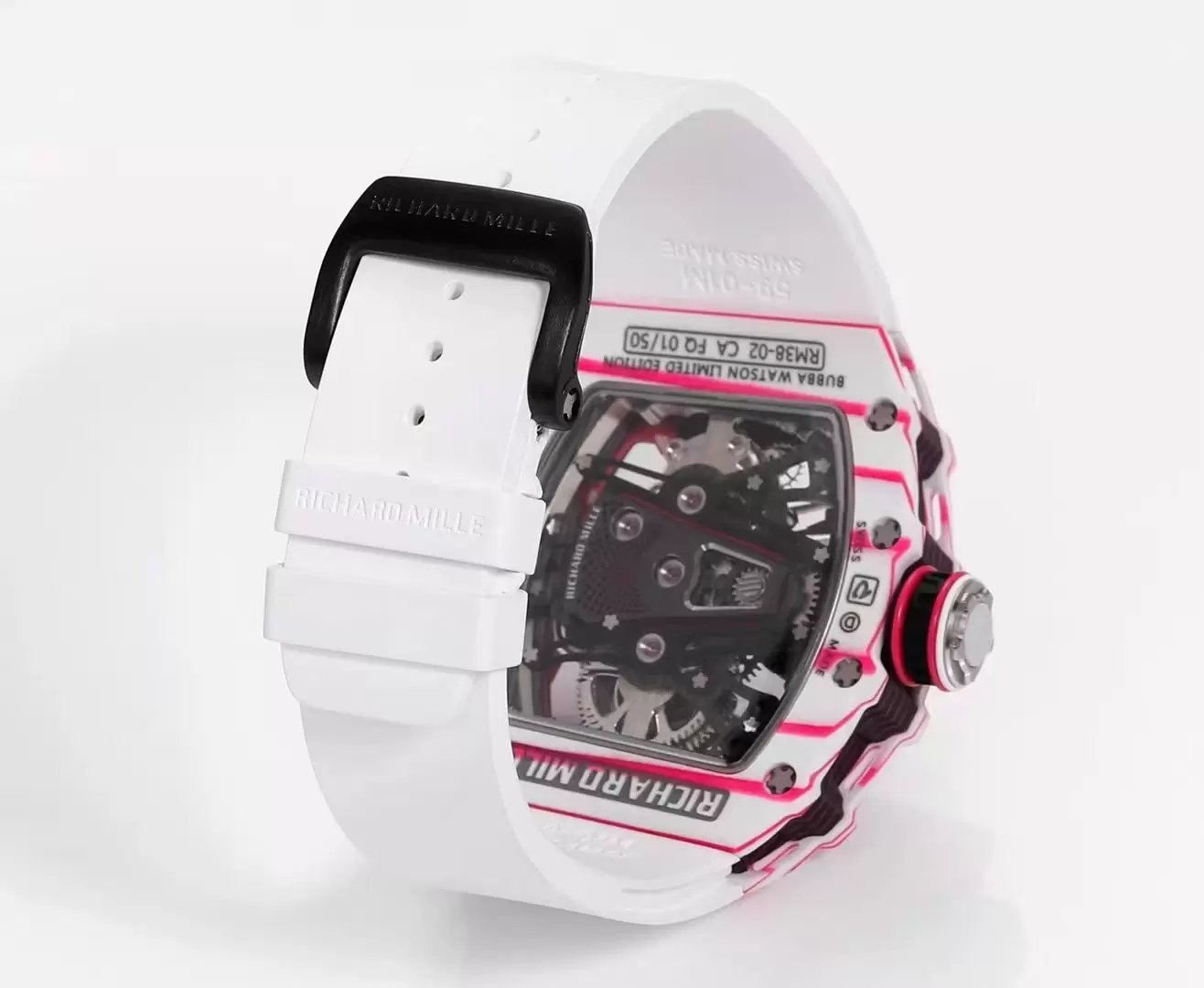 Richard Mille Bubba Watson Tourbillon RM38-02 1:1 Melhor Edição Borracha Branca Cinturino