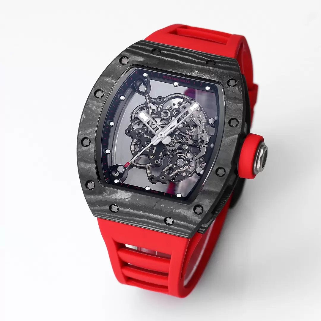 RICHARD MILLE RM055 Redesigned original 1:1 edizione migliore BBR Fabbrica 2024 Nero lunetta Red cinturino