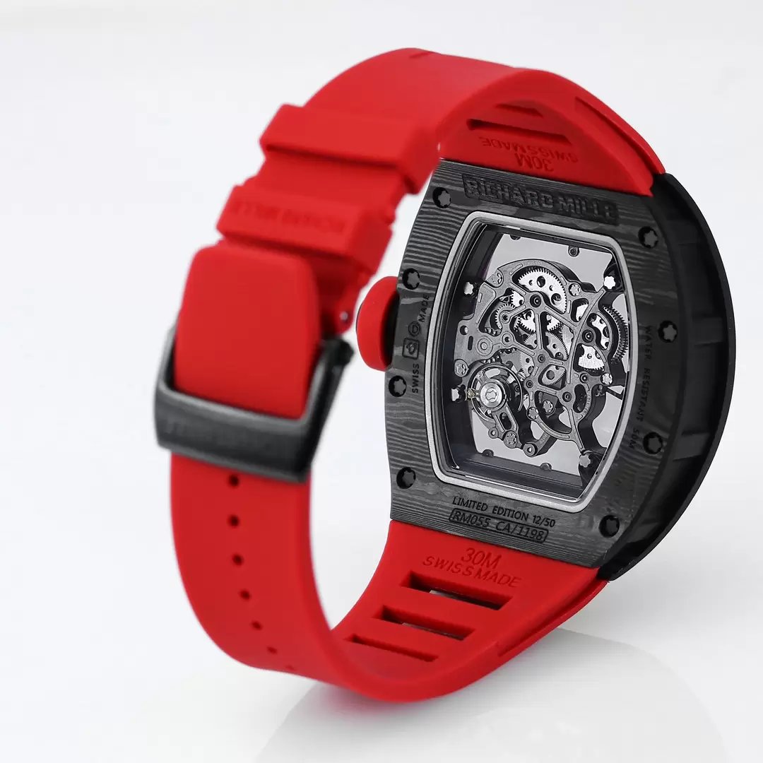RICHARD MILLE RM055 Redesigned original 1:1 edizione migliore BBR Fabbrica 2024 Nero lunetta Red cinturino