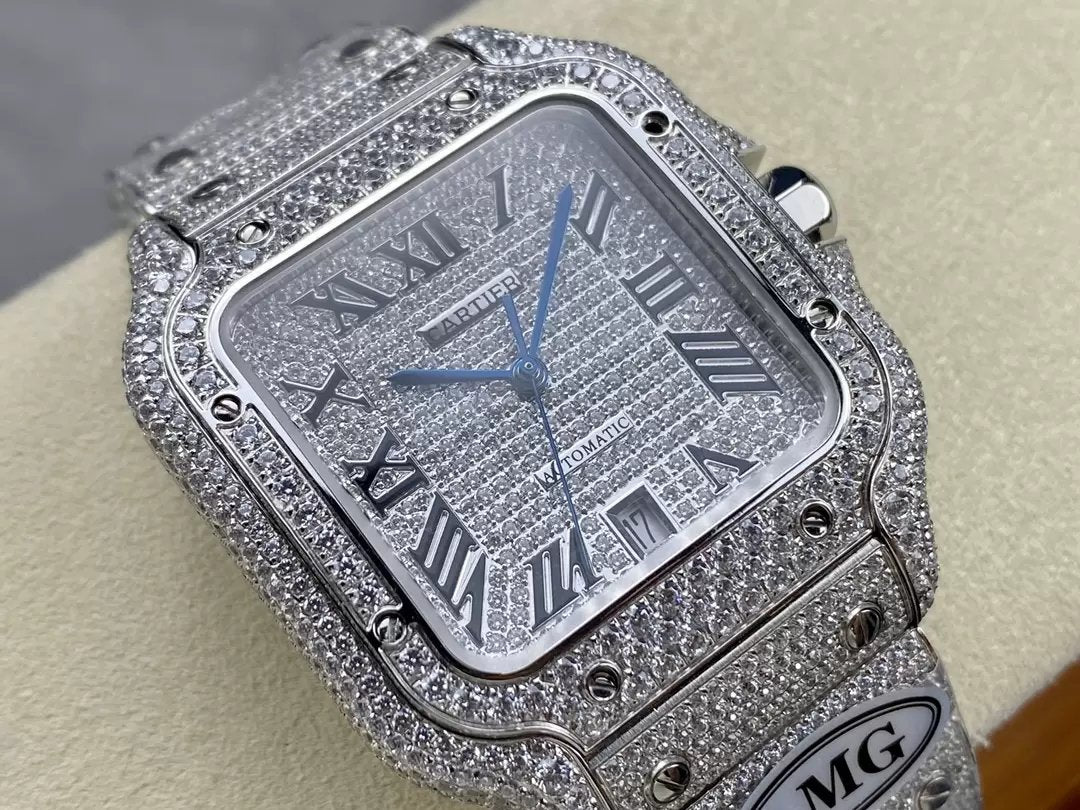 Santos De Cartier Diamond Numeric quadrante argento 1:1 edizione migliore AMG Fabbrica Swarovski Stone