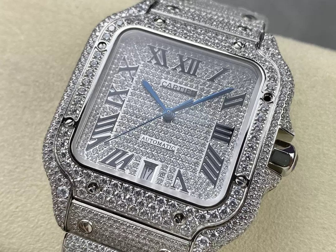 Santos De Cartier Diamond Numeric quadrante argento 1:1 edizione migliore AMG Fabbrica Swarovski Stone