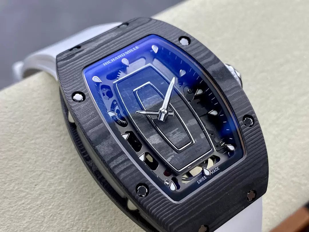 Richard Mille RM 07 RM007 Carbonio NTPT Cassa 1:1 edición mejor G+ Fabbrica Bianco cinturino