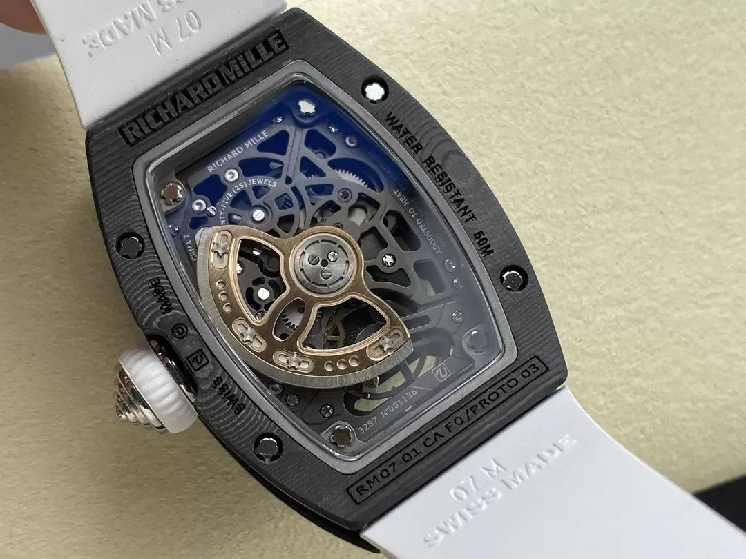 Richard Mille RM 07 RM007 Carbonio NTPT Cassa 1:1 edición mejor G+ Fabbrica Bianco cinturino