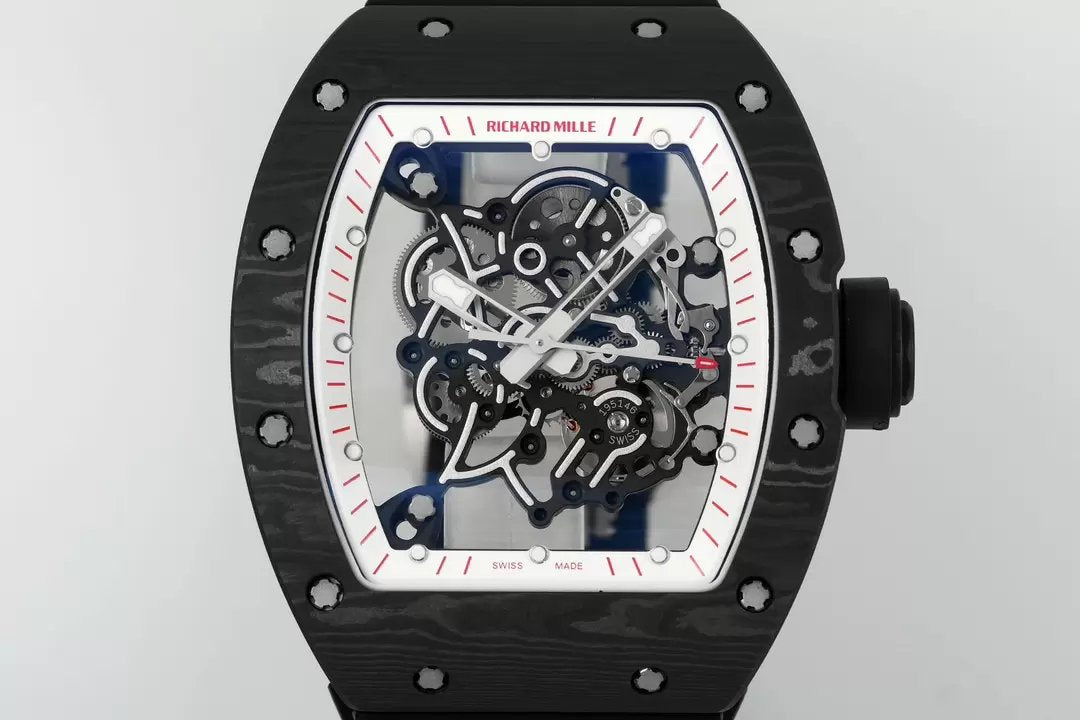 RICHARD MILLE RM055 RM-055 ZF 2024 1:1 Best Edition Caixa de fibra de carbono Borracha preta