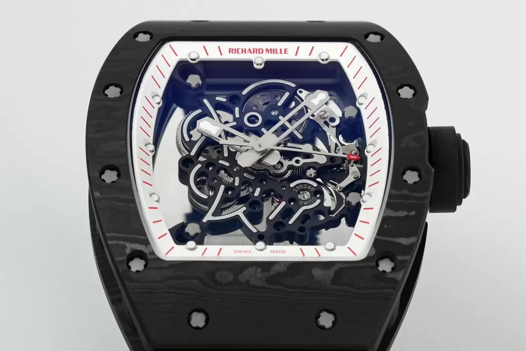 RICHARD MILLE RM055 RM-055 ZF 2024 1:1 Best Edition Caixa de fibra de carbono Borracha preta