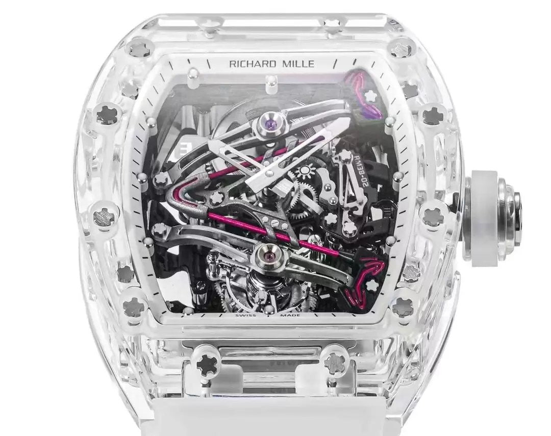 Richard Mille RM38-02 Tourbillon movimento 1:1 Best Edition RM Fabbrica Transparent case Rubber cinturino