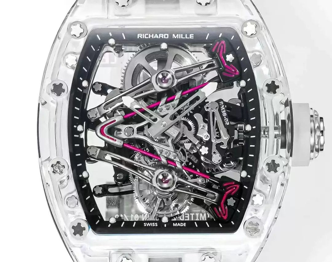 Richard Mille RM38-02 Tourbillon movimento 1:1 Best Clone RM Fabbrica Mostrador Preto Borracha cinturino