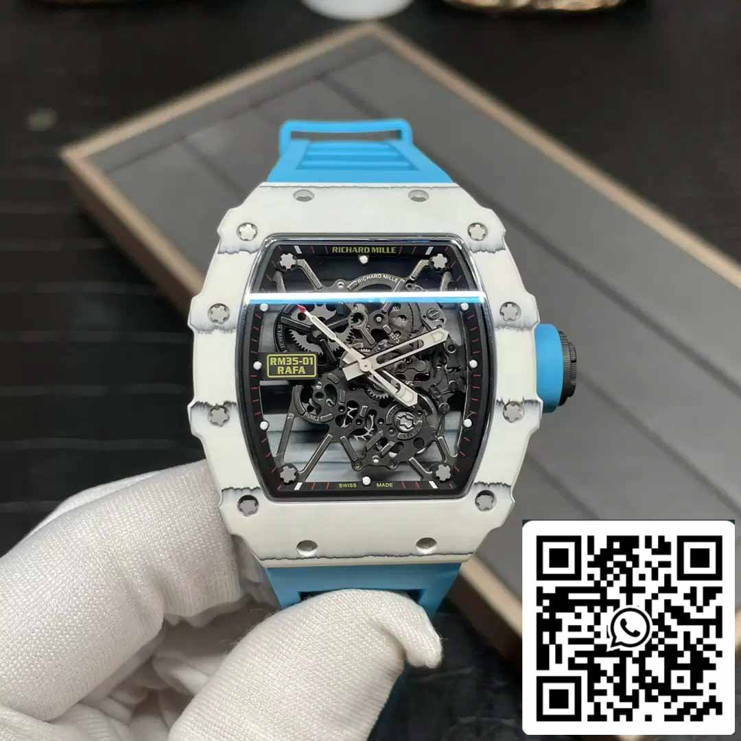 Richard Mille RM35-01 Sonic Fabbrica 1:1 Best Edition White Carbon NTPT Blue Rubber cinturino