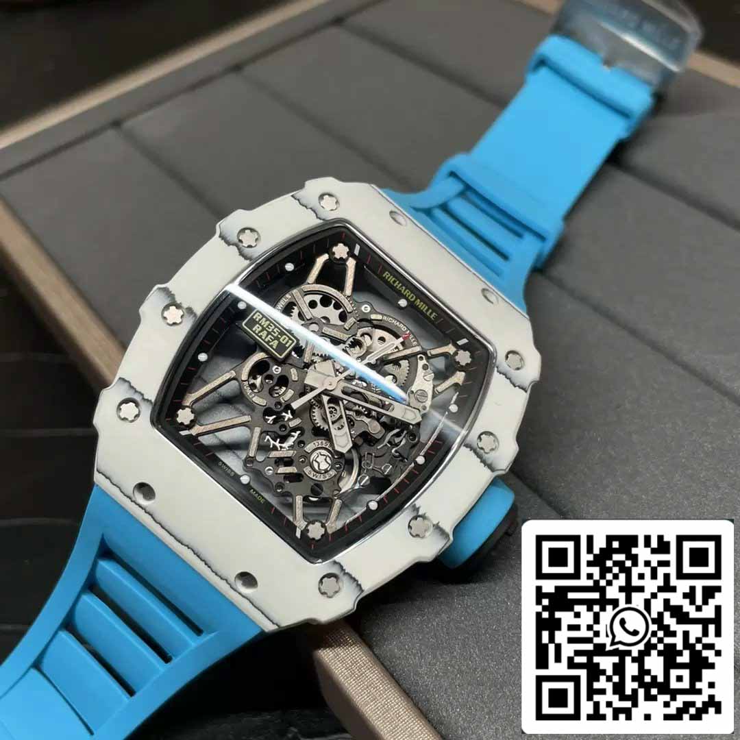 Richard Mille RM35-01 Sonic Fabbrica 1:1 Best Edition White Carbon NTPT Blue Rubber cinturino