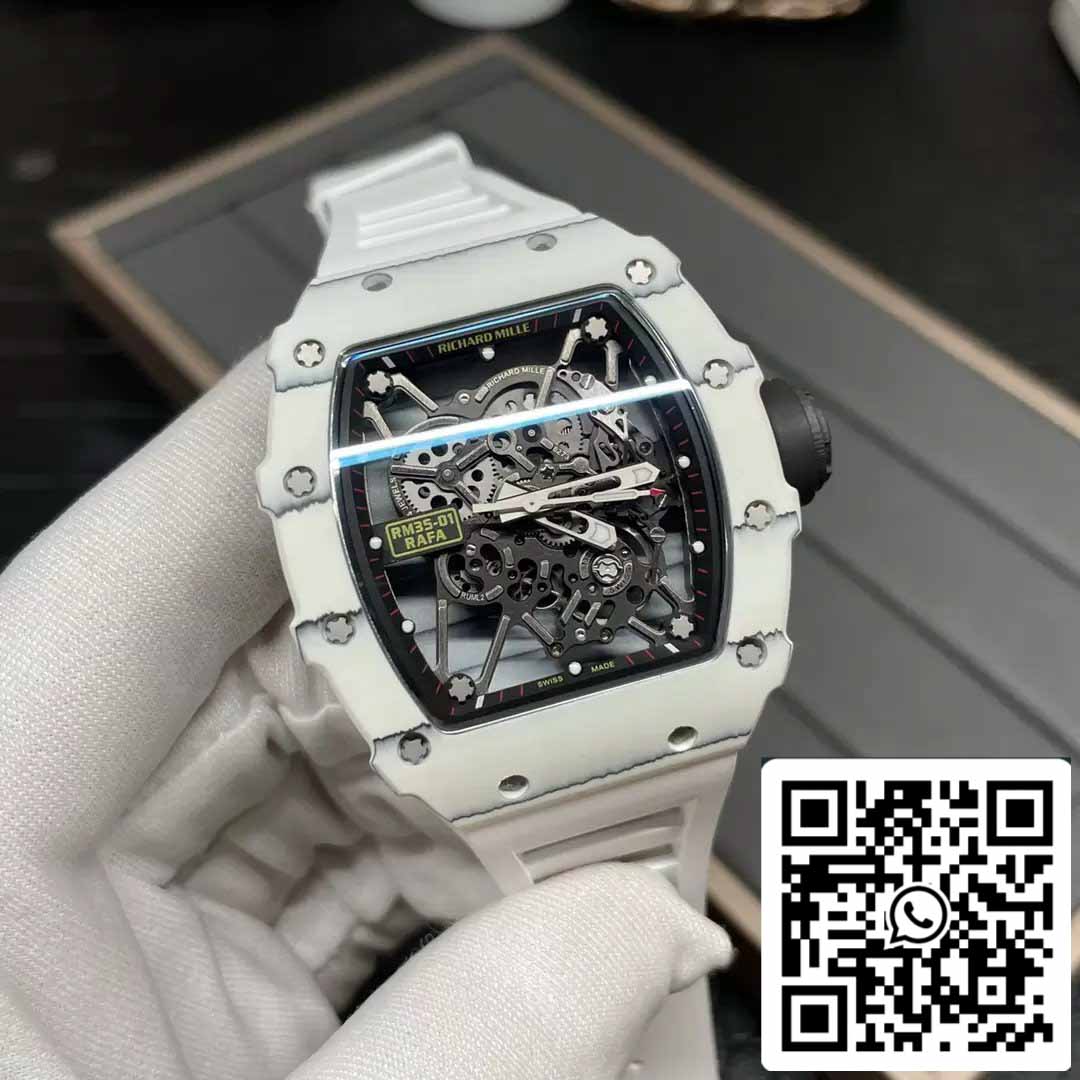 Richard Mille RM35-01 Sonic Fabbrica 1:1 Best Edition White Carbon NTPT White Rubber cinturino