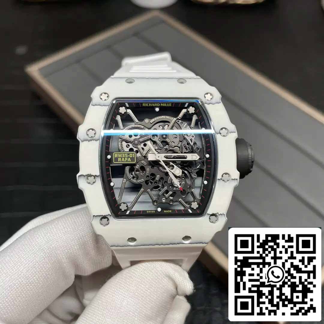 Richard Mille RM35-01 Sonic Fabbrica 1:1 Best Edition White Carbon NTPT White Rubber cinturino