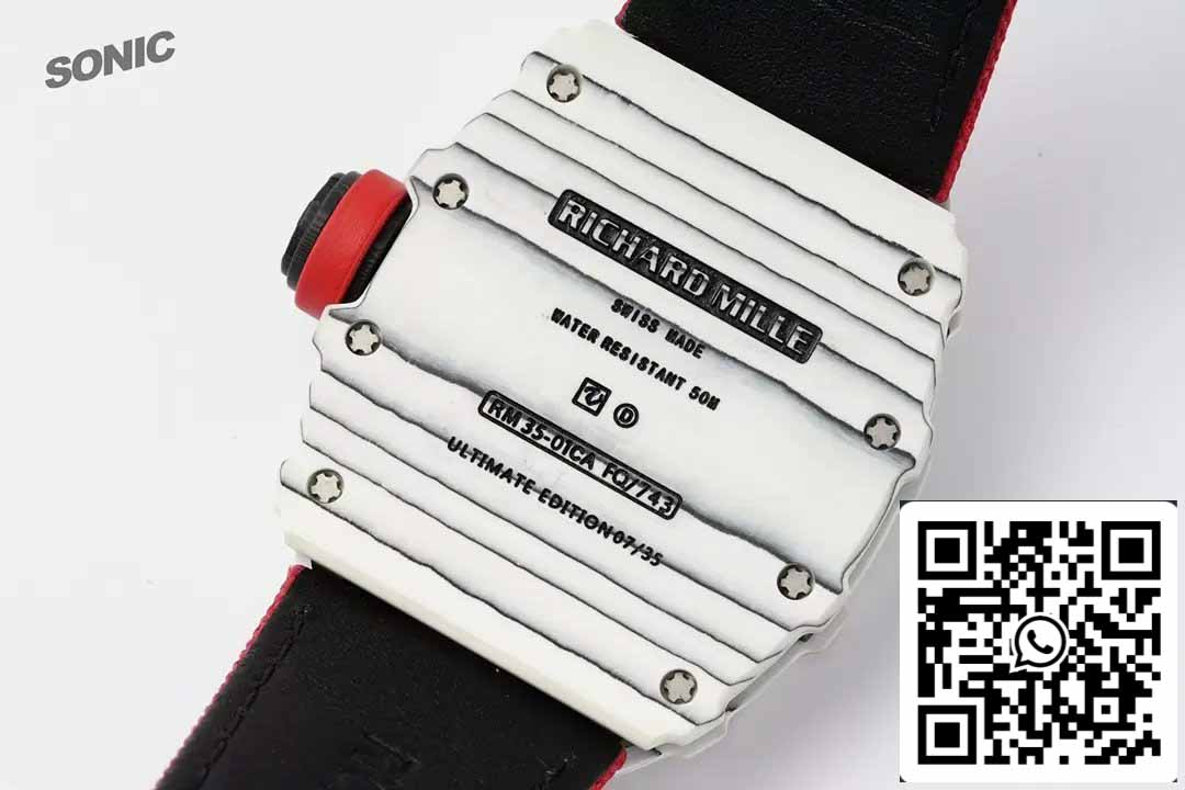 Richard Mille RM35-01 Sonic Fabbrica 1:1 Best Edition White Carbon NTPT Red Velcro cinturino