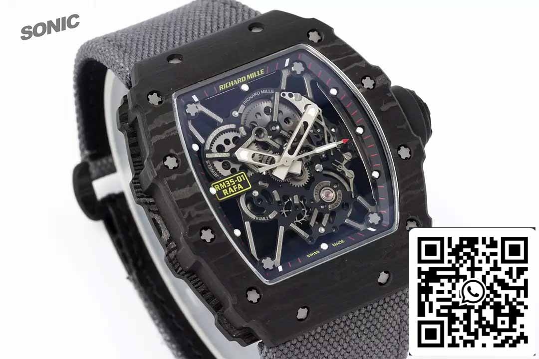 Richard Mille RM35-01 Sonic Fabbrica 1:1 Best Edition White Carbon NTPT Grey Velcro cinturino