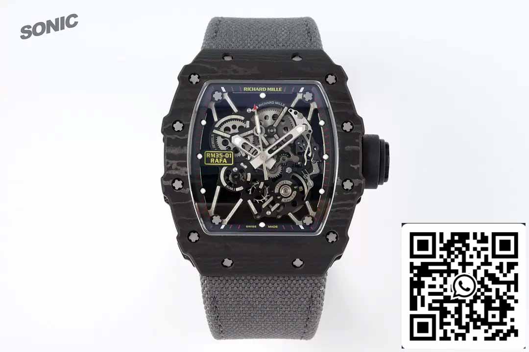 Richard Mille RM35-01 Sonic Fabbrica 1:1 Best Edition White Carbon NTPT Grey Velcro cinturino
