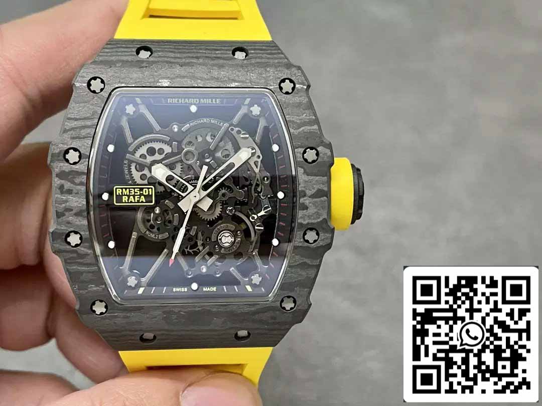 Richard Mille RM35-01 Sonic Fabbrica 1:1 Best Edition Black Carbon NTPT Yellow Rubber cinturino