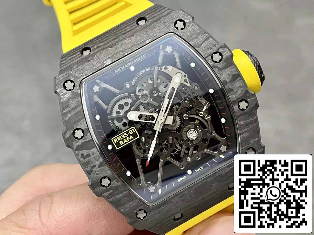 Richard Mille RM35-01 Sonic Fabbrica 1:1 Best Edition Black Carbon NTPT Yellow Rubber cinturino