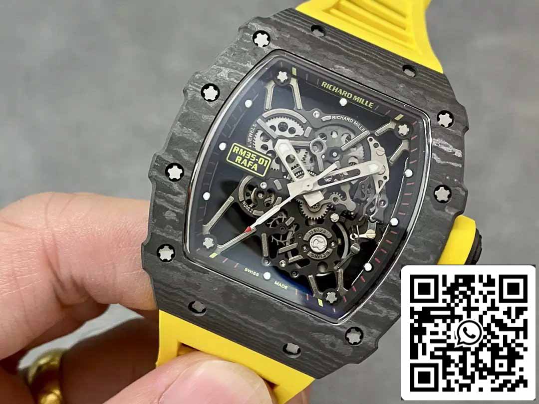 Richard Mille RM35-01 Sonic Fabbrica 1:1 Best Edition Black Carbon NTPT Yellow Rubber cinturino