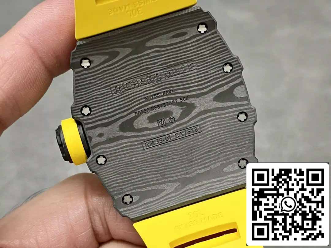 Richard Mille RM35-01 Sonic Fabbrica 1:1 Best Edition Black Carbon NTPT Yellow Rubber cinturino