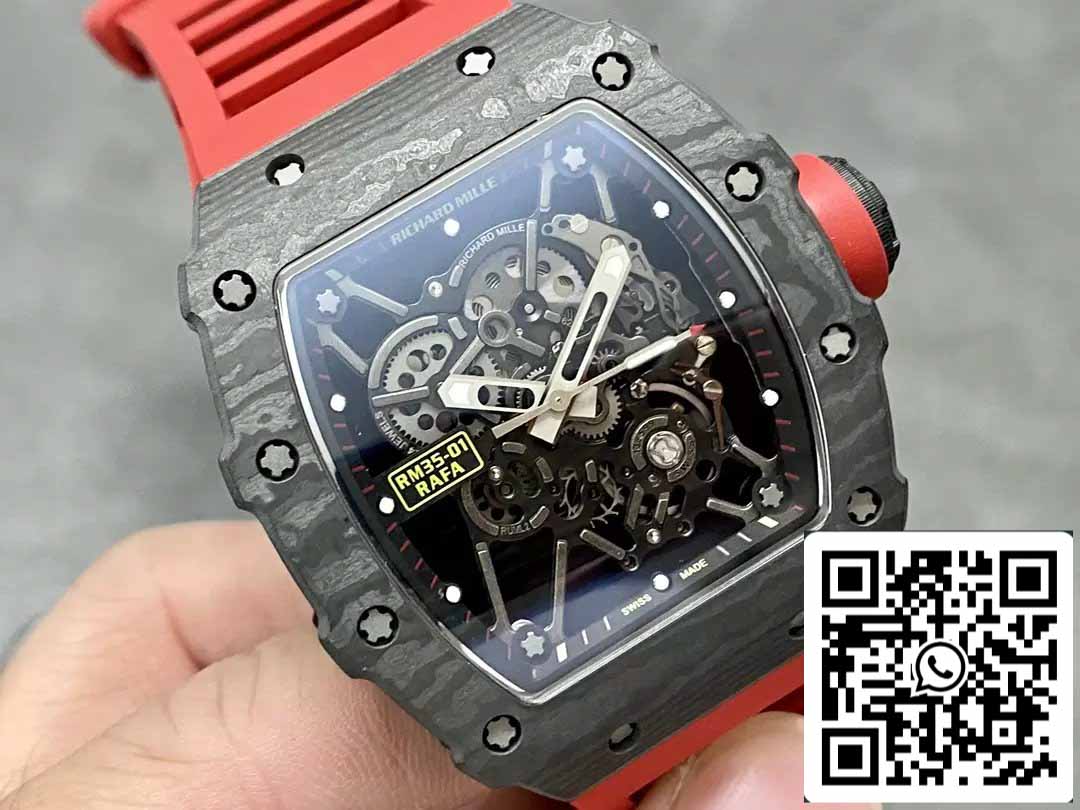 Richard Mille RM35-01 Sonic Fabbrica 1:1 Best Edition Black Carbon NTPT Red Rubber cinturino