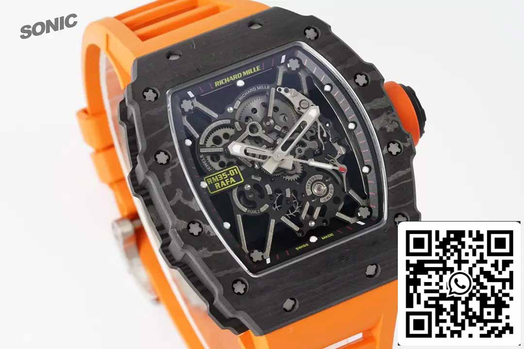 Richard Mille RM35-01 Sonic Fabbrica 1:1 Best Edition Black Carbon NTPT Orange Rubber cinturino