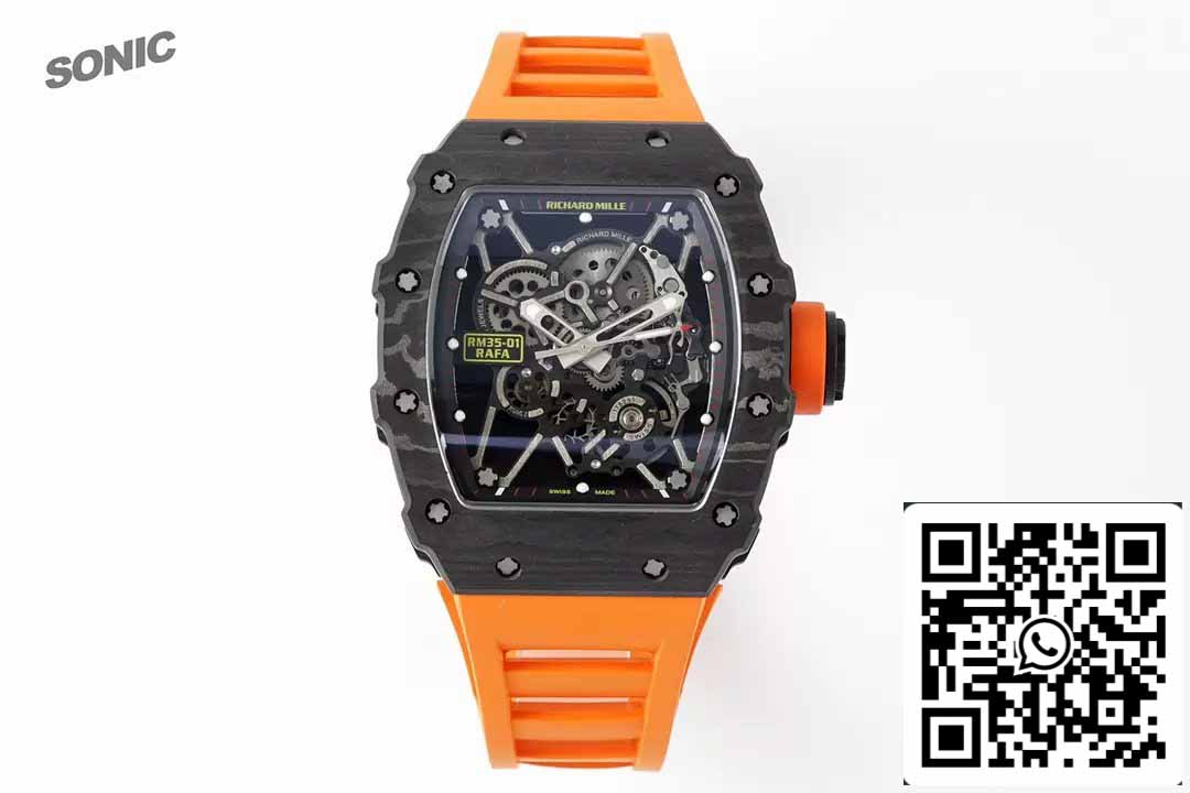 Richard Mille RM35-01 Sonic Fabbrica 1:1 Best Edition Black Carbon NTPT Orange Rubber cinturino