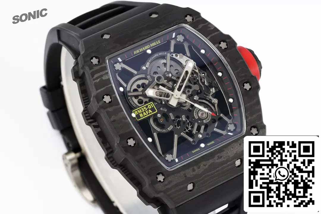 Richard Mille RM35-01 Sonic Fabbrica 1:1 Best Edition Black Carbon NTPT Black Rubber cinturino