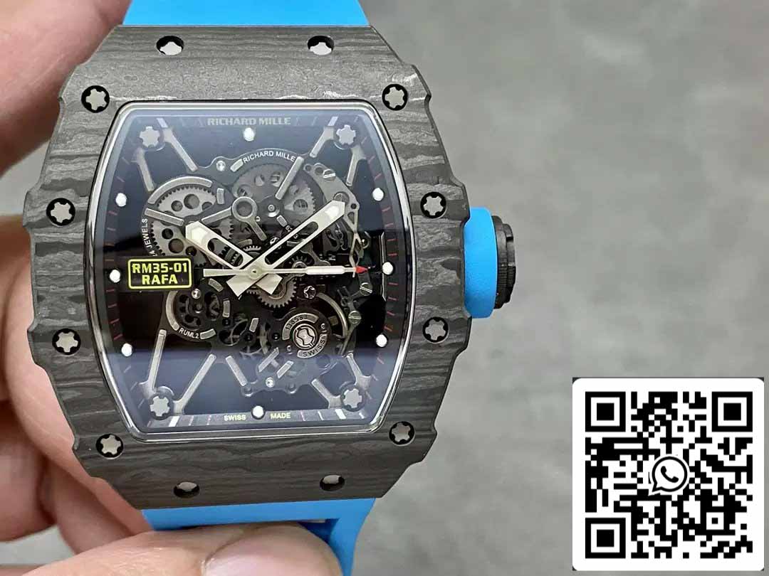 Richard Mille RM35-01 Sonic Fabbrica 1:1 Best Edition Black Carbon NTPT Blue Rubber cinturino