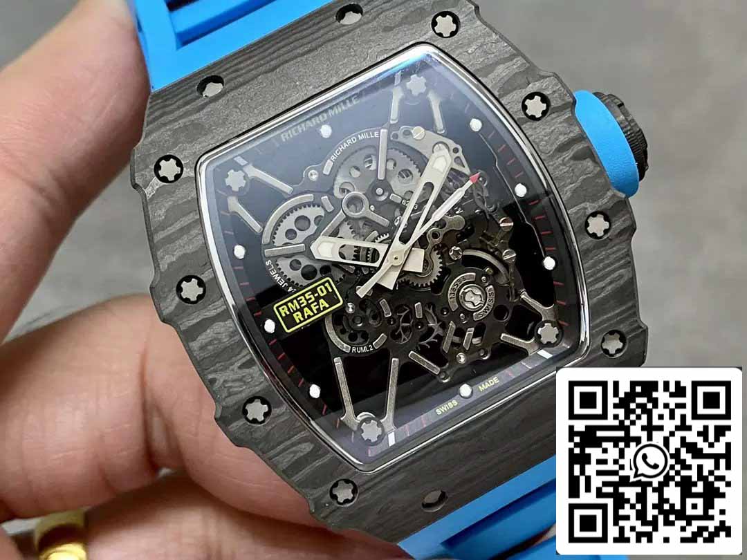 Richard Mille RM35-01 Sonic Fabbrica 1:1 Best Edition Black Carbon NTPT Blue Rubber cinturino