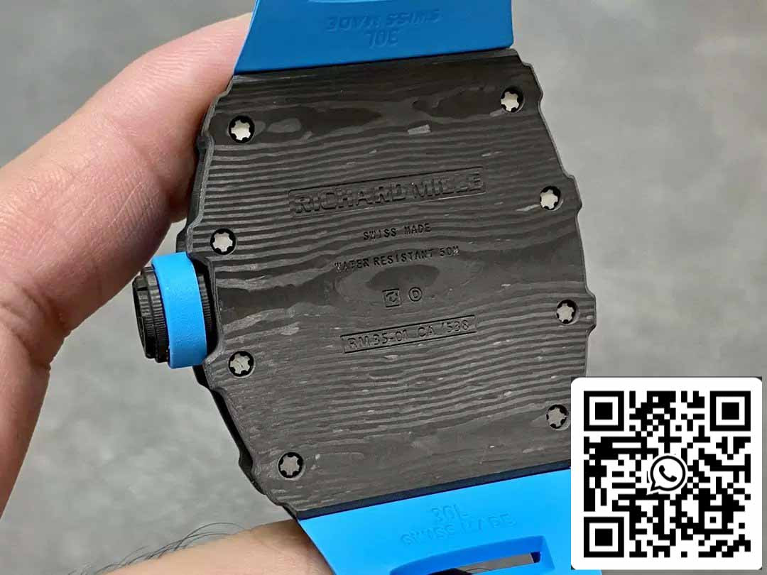 Richard Mille RM35-01 Sonic Fabbrica 1:1 Best Edition Black Carbon NTPT Blue Rubber cinturino