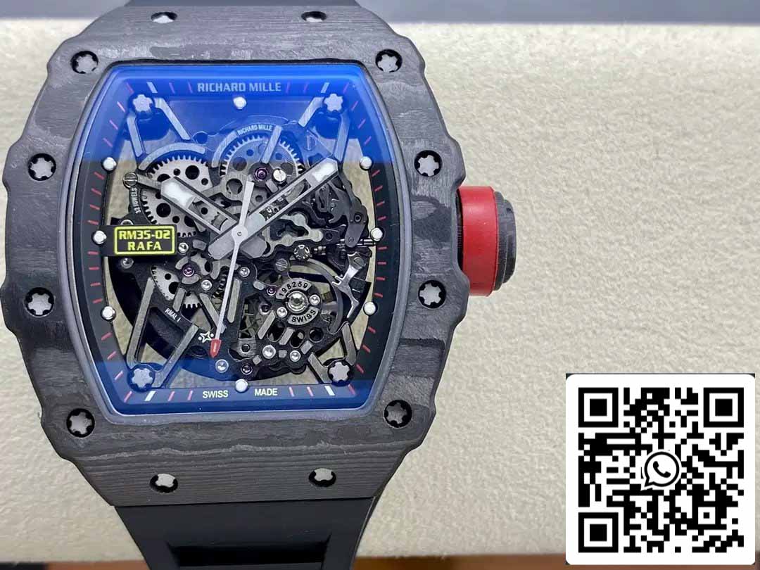 Richard Mille RM035-02 T+ Fabbrica 1:1 Best Edition Carbon Fiber Case Black Rubber cinturino