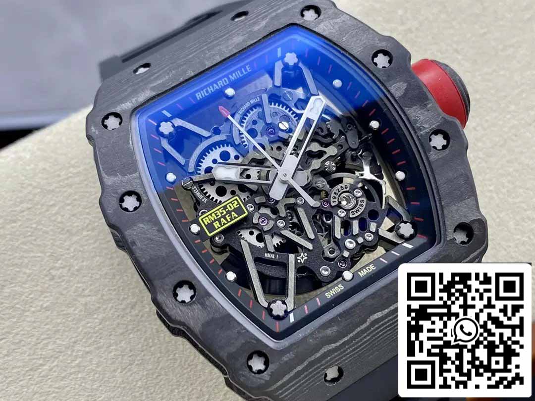 Richard Mille RM035-02 T+ Fabbrica 1:1 Best Edition Carbon Fiber Case Black Rubber cinturino