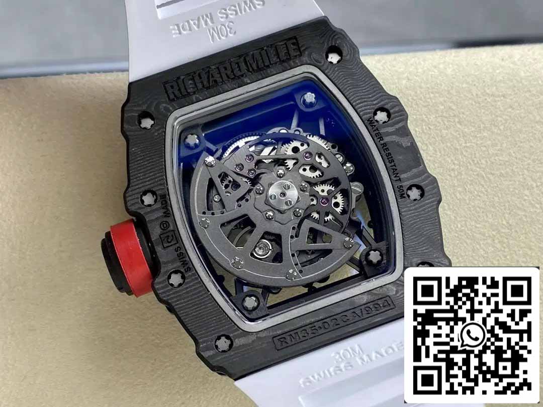 Richard Mille RM035-02 T+ Fabbrica 1:1 Best Edition Carbon Fiber Case White Rubber cinturino