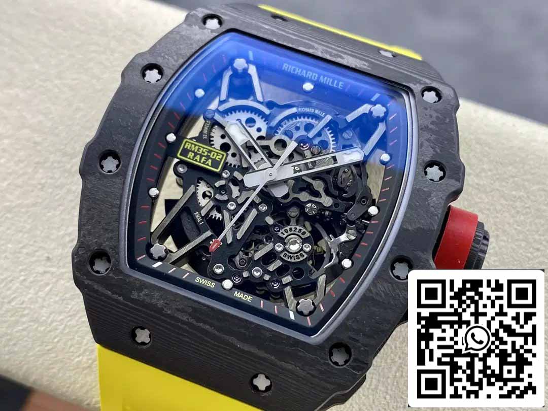 Richard Mille RM035-02 T+ Fabbrica 1:1 Best Edition Carbon Fiber Case Yellow Rubber cinturino ao chép)