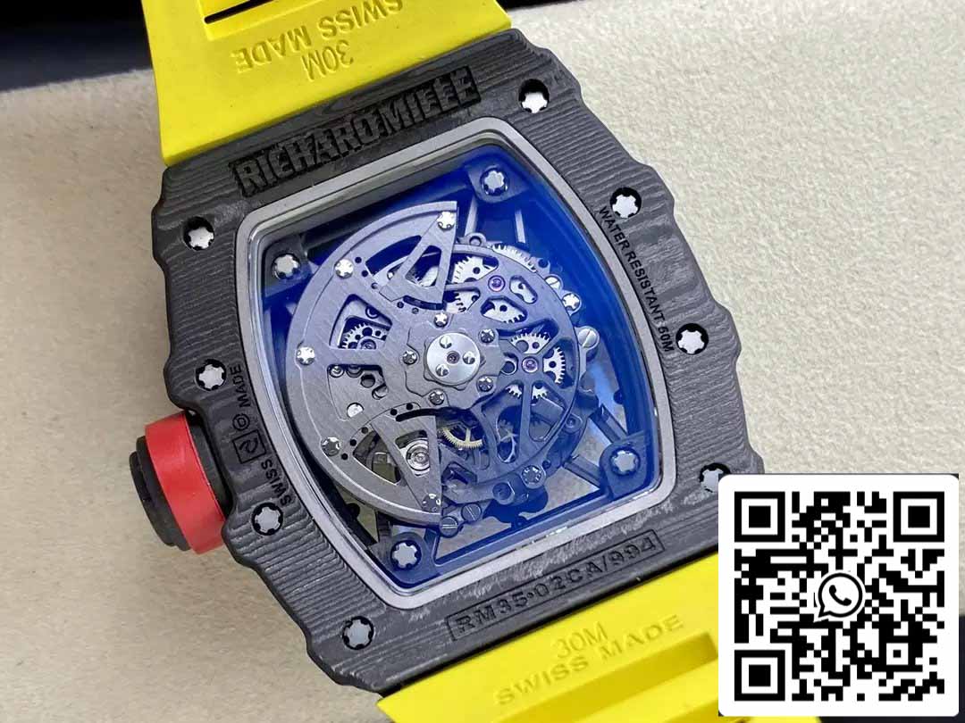 Richard Mille RM035-02 T+ Fabbrica 1:1 Best Edition Carbon Fiber Case Yellow Rubber cinturino ao chép)
