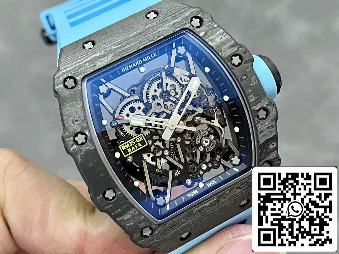 Richard Mille RM035-02 T+ Fabrica 1:1 Best Edition Carbon Fiber Case Blue Rubber cinturino