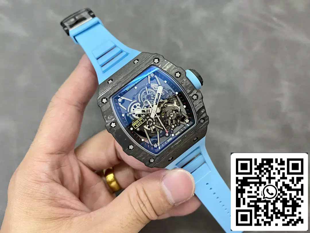 Richard Mille RM035-02 T+ Fabrica 1:1 Best Edition Carbon Fiber Case Blue Rubber cinturino