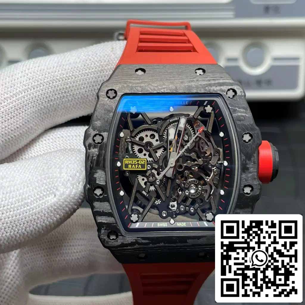 Richard Mille RM035-02 T+ Fabbrica 1:1 Best Edition Carbon Fiber Case Red Rubber cinturino