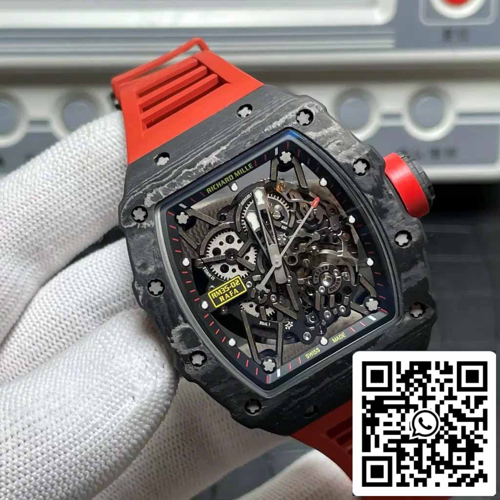 Richard Mille RM035-02 T+ Fabbrica 1:1 Best Edition Carbon Fiber Case Red Rubber cinturino