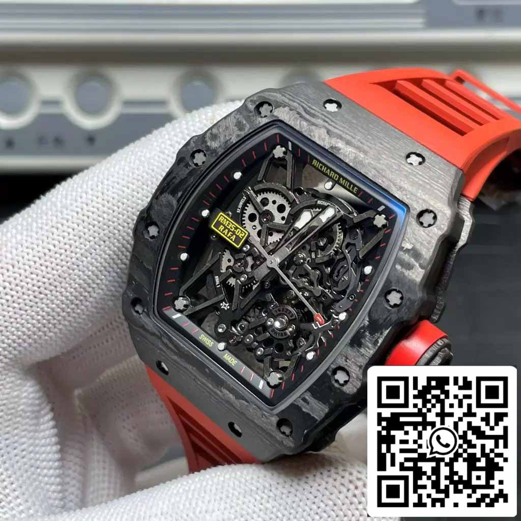 Richard Mille RM035-02 T+ Fabbrica 1:1 Best Edition Carbon Fiber Case Red Rubber cinturino