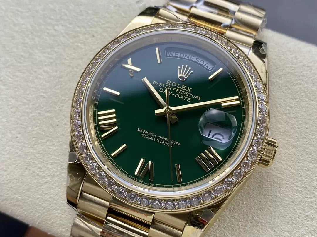 Rolex Day Date M228238 V5 40mm QF Fabbrica 1:1 Best Edition Green Dial Bezel Stone