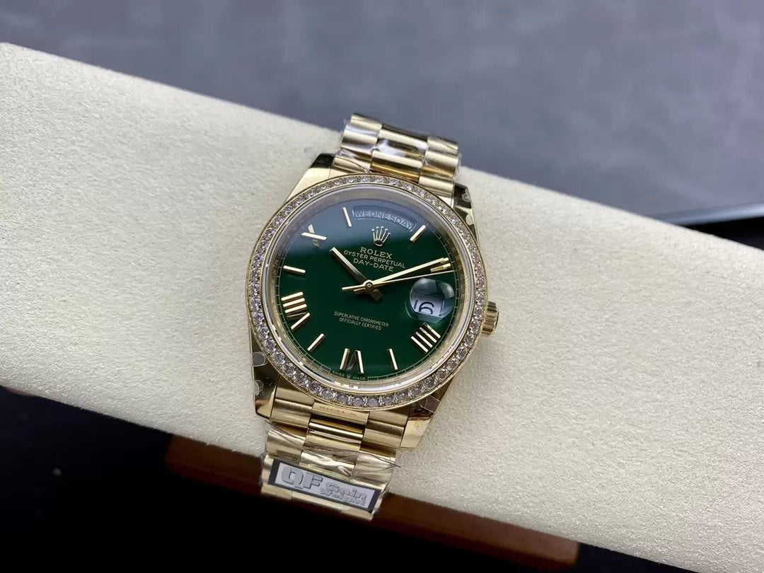 Rolex Day Date M228238 V5 40mm QF Fabbrica 1:1 Best Edition Green Dial Bezel Stone