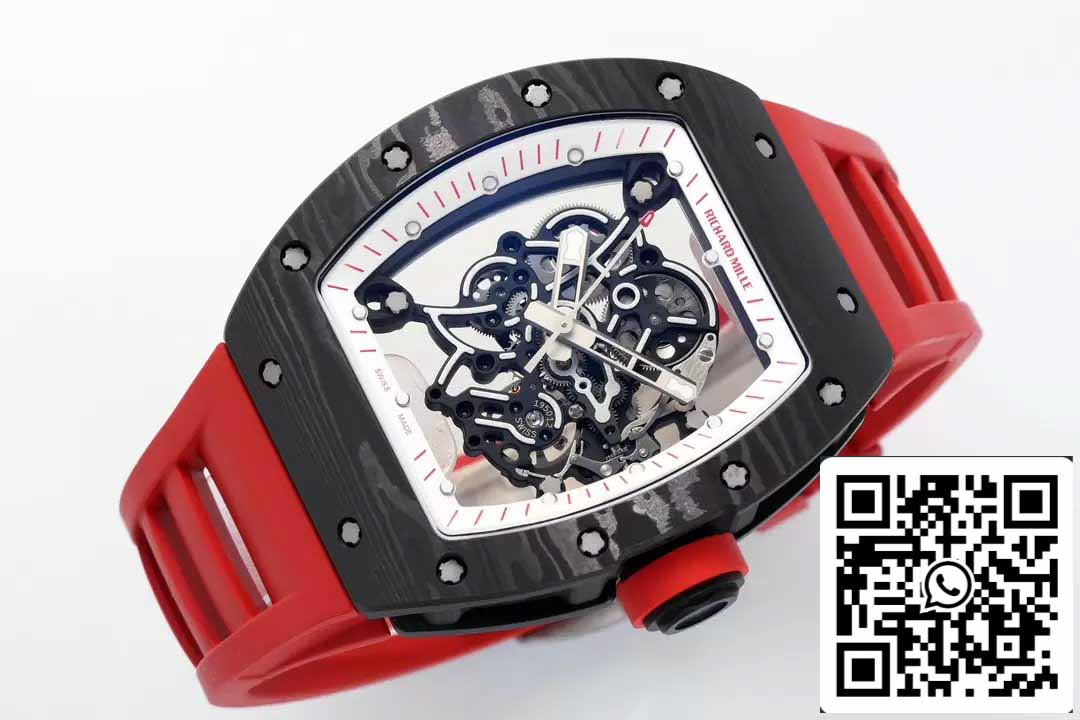 RICHARD MILLE RM055 ZF 2024 1:1 Best Edition Caja de fibra de carbono Cinturón y pomo rojos