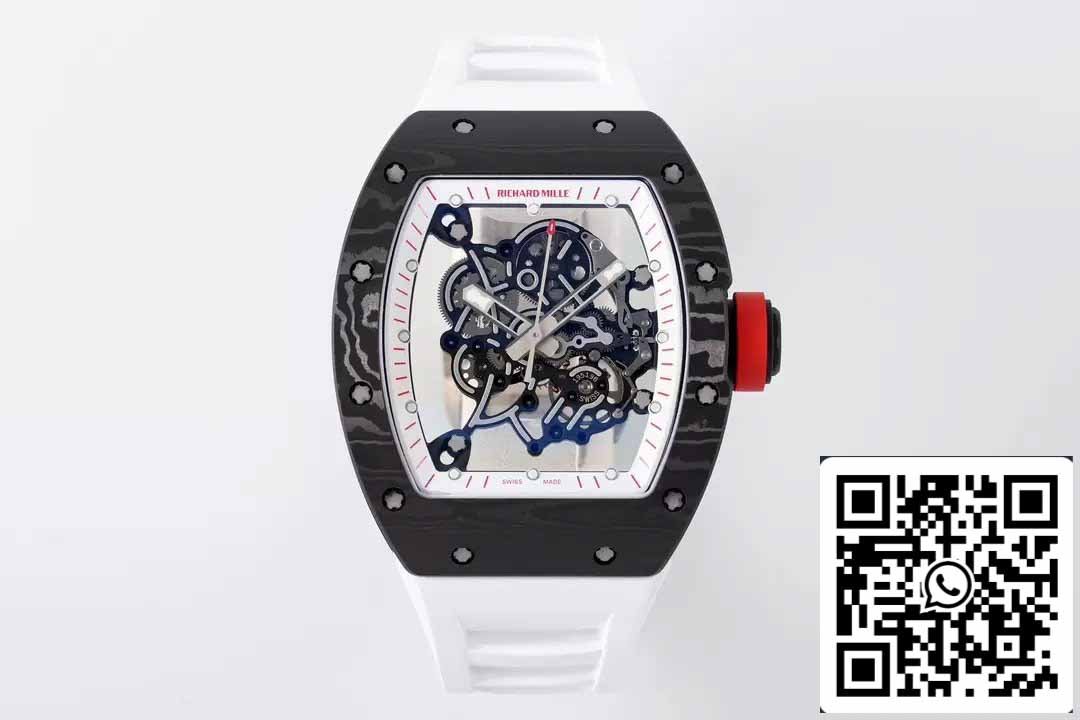 RICHARD MILLE RM055 ZF 2024 1:1 Best Edition Caixa de fibra de carbono Botão vermelho Cinturino branco