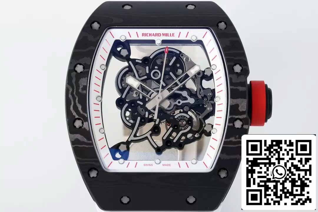 RICHARD MILLE RM055 ZF 2024 1:1 Best Edition Caixa de fibra de carbono Botão vermelho Cinturino branco